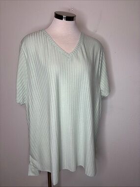 Comfort Code by Cuddl Duds Women's V‑Neck Ribbed Short Sleeve Top - Light Mint